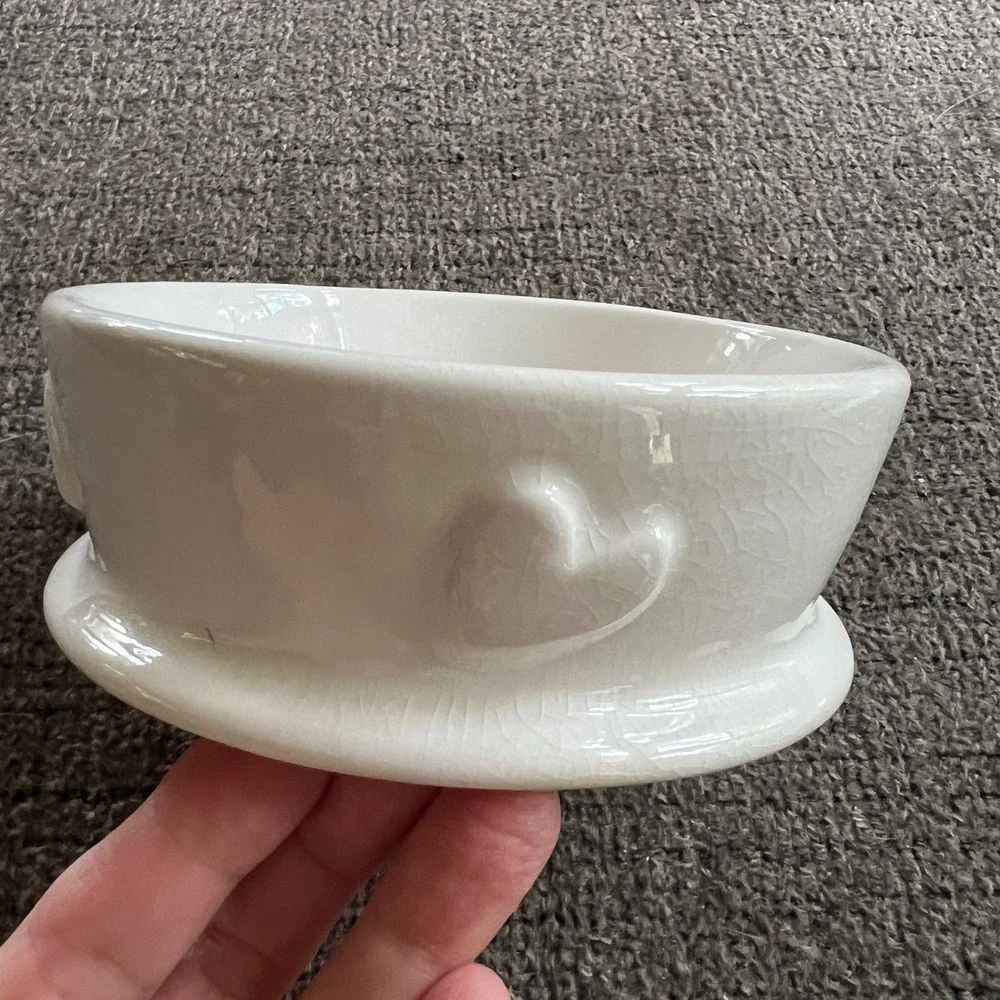Debby Carman Good Dog Ceramic Bowl White Heart Embossed Pet Dish Crackle Glaze